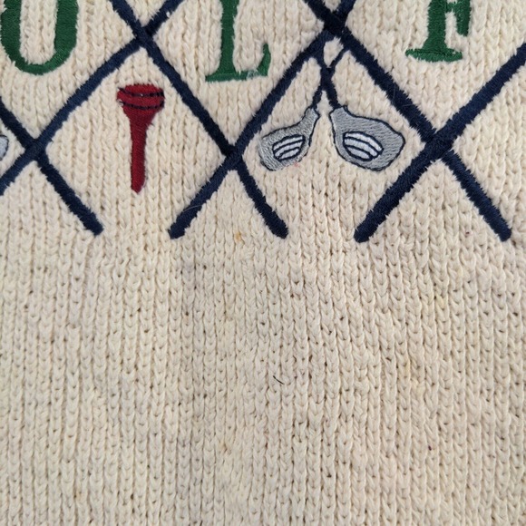 Knights Bridge Men's Spell Out Golf Sweater Cream Medium Embroidered Pullover - Picture 4 of 14